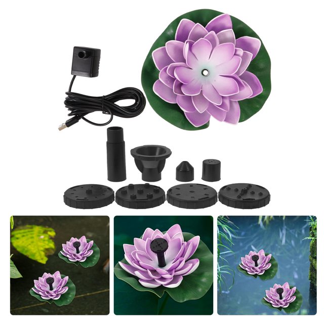 FONDOTIN Landscape Lotus Fountain Purple Pe Usb Charging For Gardens 1 Set