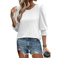 thumbnail image 2 of YUGYXL Womens 3/4 Length Puff Sleeve Tops Round Neck Tunics Tshirts Business Classic Tees Solid Color Shirts White XL, 2 of 9