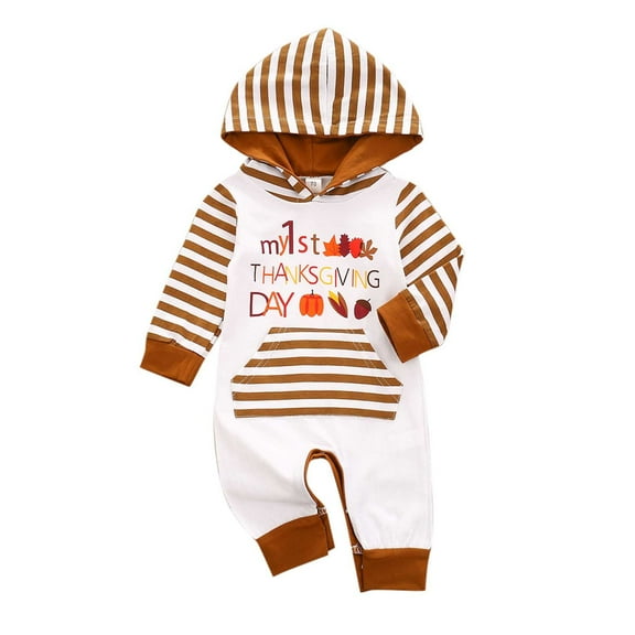 Utlike Baby Boys Bodysuits Striped Hooded Thanksgiving Autumn Winter Long Sleeve Romper Athletic Fit Onesies Daily Wear Size 6 Months-12 Months