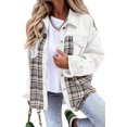 thumbnail image 1 of SHAR Women's denim jacket, long sleeve plaid button down shirt jacket, 1 of 5