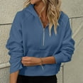 thumbnail image 5 of QUYUON Womens Hoodies Half Zip Long Sleeve Fleece Crop Pullover Sweatshirts with Pockets Soft Lightweight Quarter Zip up Cropped Hooded Sweatshirts Tops Fashion Cute Sweatshirts Dark Blue XXL, 5 of 6