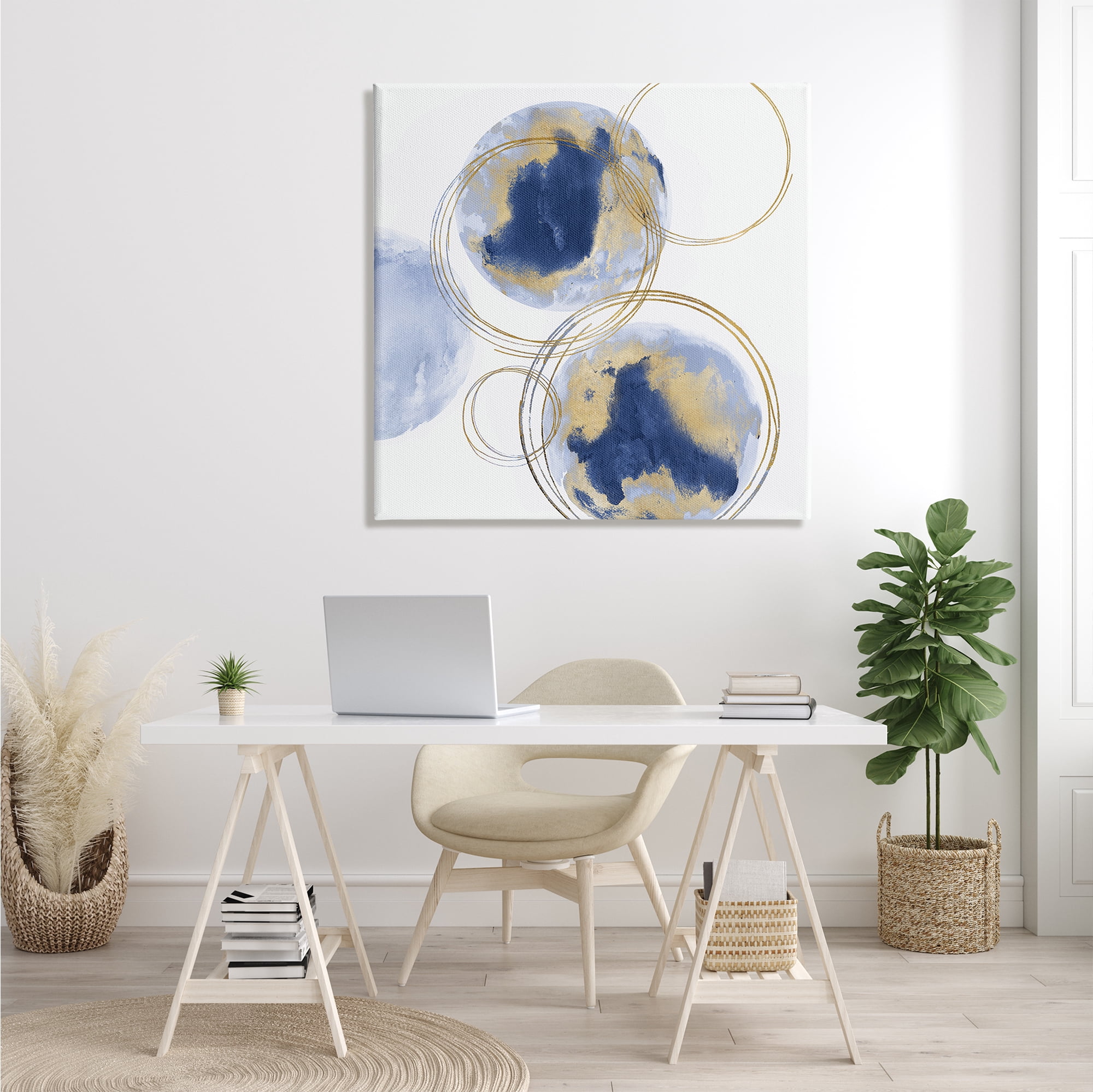 Stupell Industries Golden Rings and Blue Circle Abstraction Modern Shapes, 36 x 36, Designed by Natalie Harris
