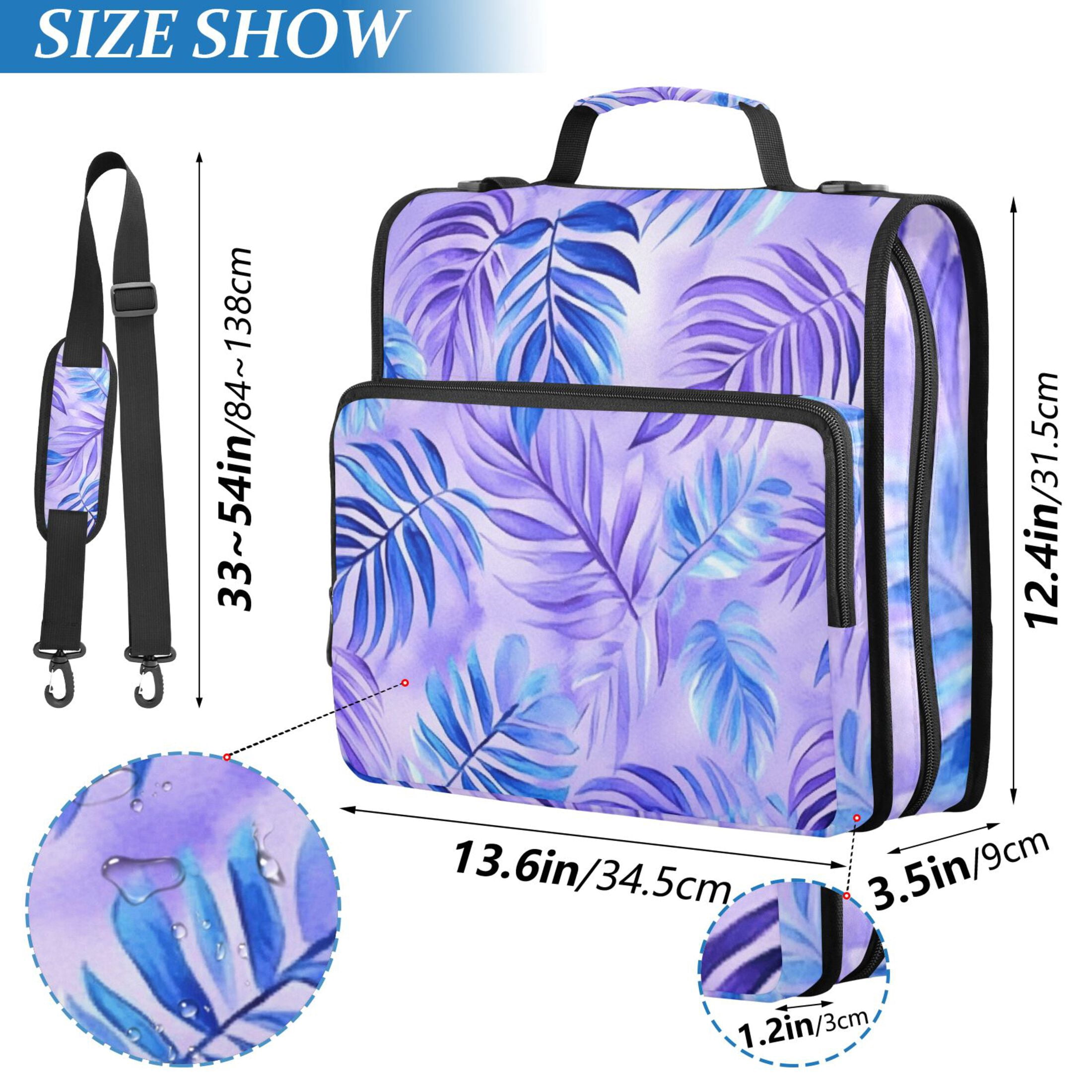 3 Ring Zipper Binder with Shoulder Strap Waterproof Trapper Keeper 2 Inch D-Ring 500 Sheets Capacity Blue Purple Palm Leaves