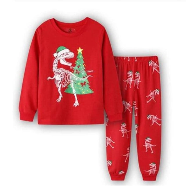Pijamas de Navidad para niños y niñas, ropa de dormir de algodón, color rojo y rosa, de 2 a 7 años