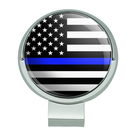 Thin Blue Line American Flag Golf Hat Clip With Magnetic Ball (Best Golf Ball Line Marker)