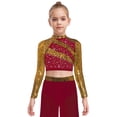 thumbnail image 3 of Miutii Kids Girls Sparkly Sequin Crop Top Long Sleeve Backless Rhinestone Shirt for Hip Hop Jazz Dance Performance Burgundy 12, 3 of 5
