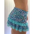 thumbnail image 4 of Women Y2K Lace Mini Skirt Low Rise Leopard Half Slip Skirt Contrast Ruffle Flowy Short Skirt Underskirt Lake Blue L, 4 of 7