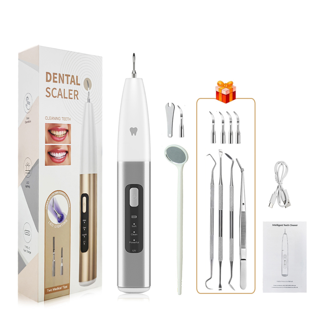 Ultrasonic Tooth Cleaner Electric Dental Calculus Remover Tartar Eliminator Dental Ultrasound Teeth Plaque Removal with UV Light
