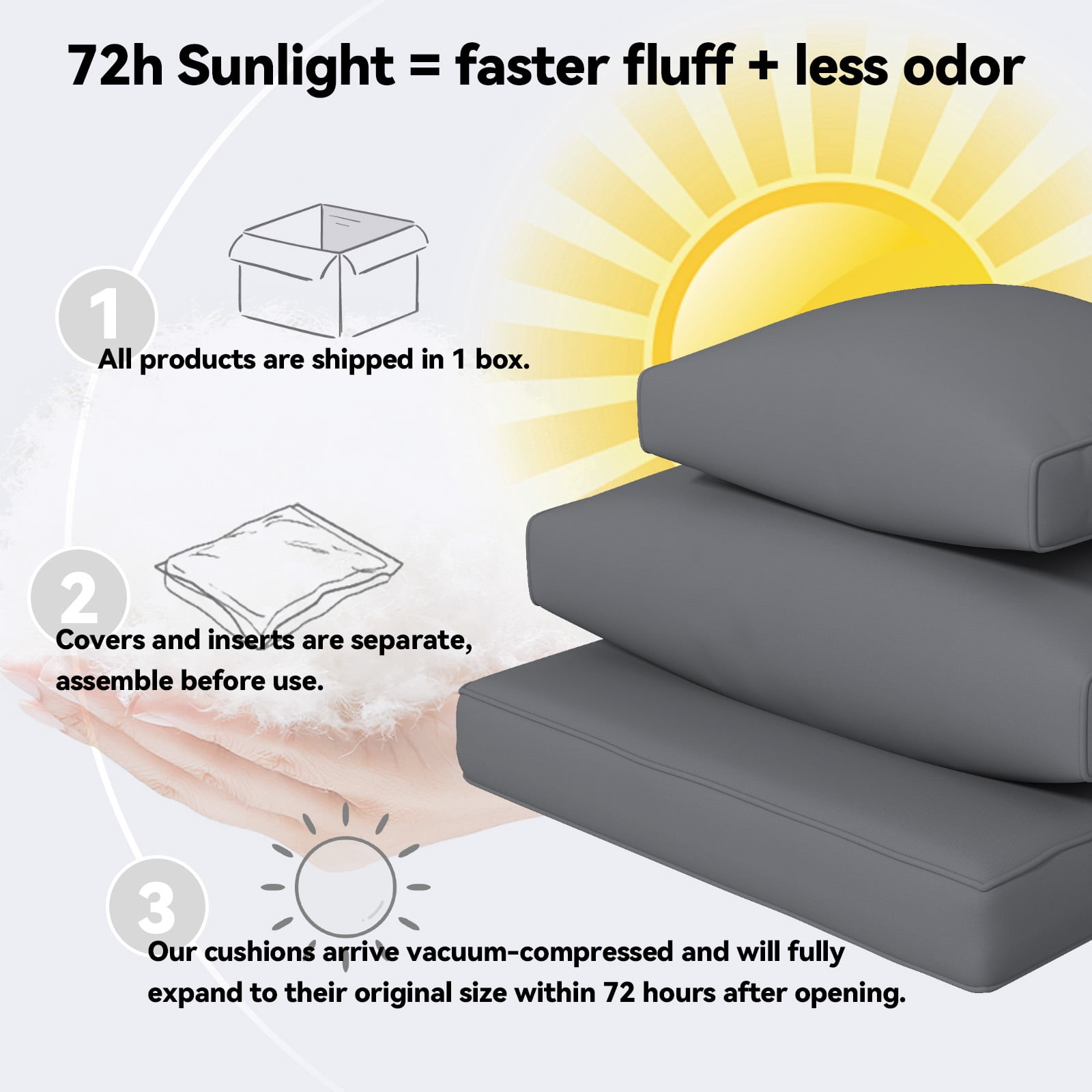 4 inch Outdoor Cushions for Patio Furniture with 5 Pillows, Patio Furniture Cushions,Water-Resistant Outdoor Couch Cushions,4 Seat Sofa Cushions for Outdoor Sectional,Grey