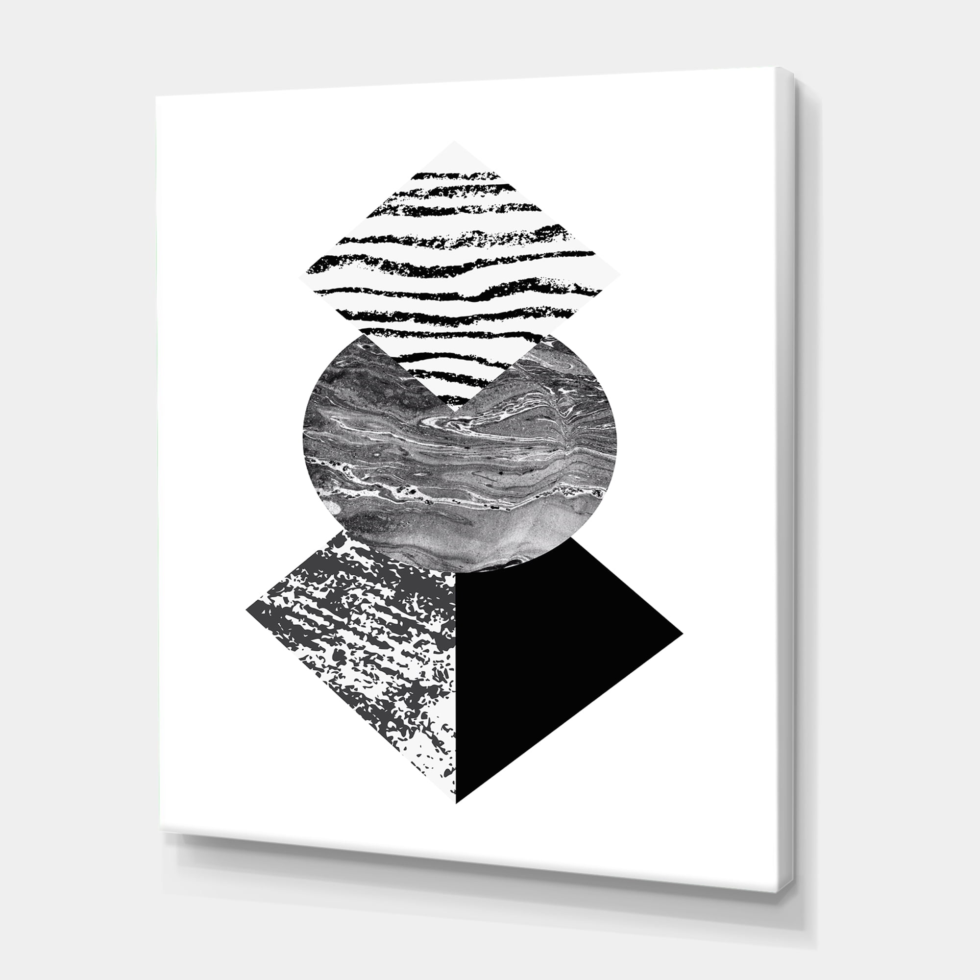Abstract Geometry Shapes With Tropical Palm Leaf I 12 in x 8 in Painting Canvas Art Print, by Designart