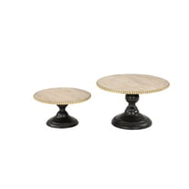 DecMode 13", 11"W Light Brown Wood Decorative Stand with Black Base, 2-Pieces