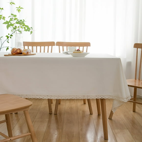 Nvzi Mantel pequeño de estilo campestre, de color blanco sólido, con encaje de ganchillo (60 x 60 cm)