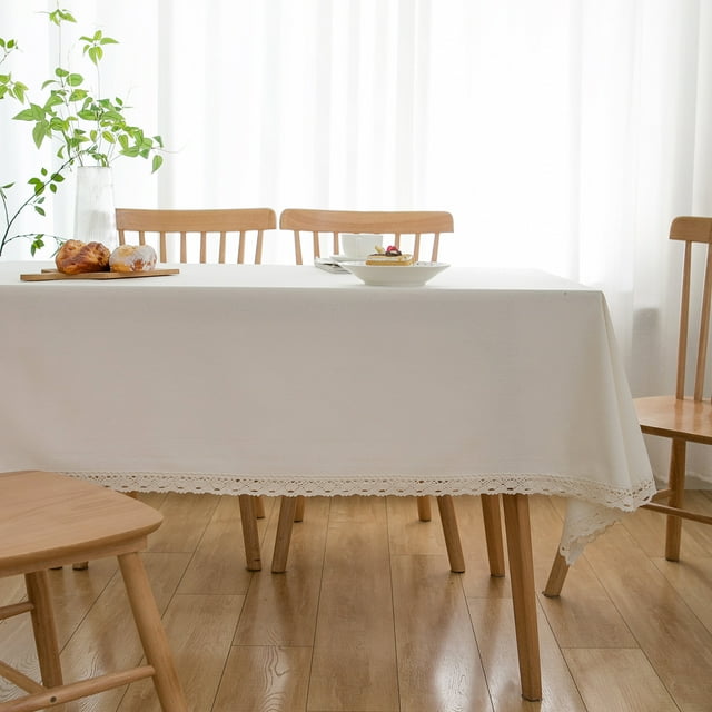 Nvzi Mantel pequeño de estilo campestre, de color blanco sólido, con encaje de crochet (140 x 140 cm)