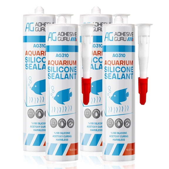 Aquarium Silicone Sealant Clear, 100% Clear, Solvent Free High Elasticity, Safe for Fresh and Saltwater, Rapid Curing Transparent,10.4 fl oz. 4pk