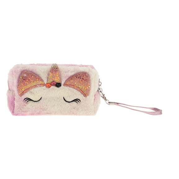 1 Pc Women Portable Cartoon Makeup Bag for Travel Vacation Gym Yellow Pink Plush