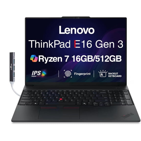 Lenovo ThinkPad E16 16in WUXGA Business Laptop Ryzen 7 250 16GB DDR5 512GB SSD Win11 Pro w/DKZ Hub