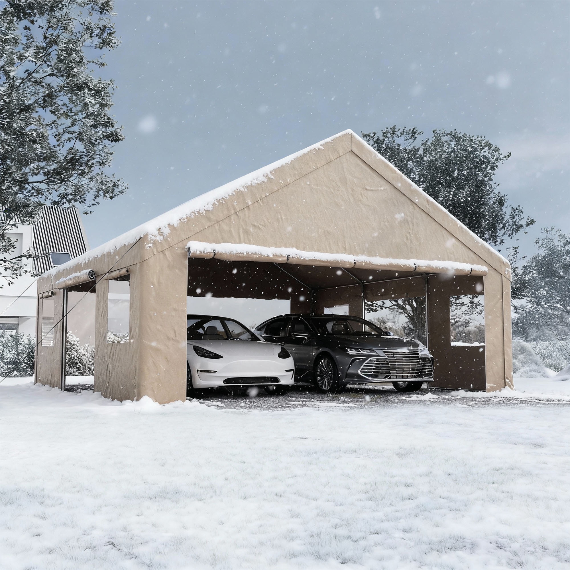 MOALCOFER 20x20FT Heavy Duty Portable Carport Garage,Car Canopy with Roll-up Windows,Sidewalls