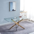 thumbnail image 1 of Heavenly Collection Gold Rectangular Tempered Glass Dining Table with Cross Metal Base for Dining Room or Kitchen, 1 of 9