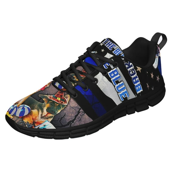 Back The Blue German Shepherd Halloween Running Shoes Sneakers Mesh Black Size 3.5