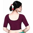 thumbnail image 2 of Stylesindia Cotton Lycra Stretchable Athletic Shirt Half Sleeve Dry Fit Workout Crop Top Gym Sports Top Sari Blouse ( X-Large, Wine), 2 of 2