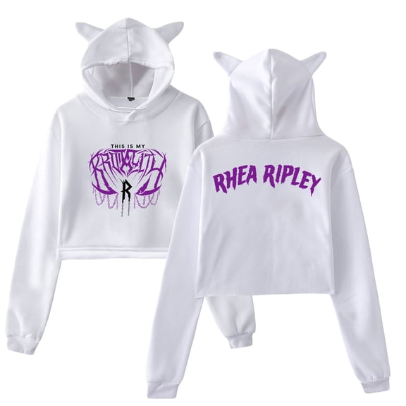 Rhea Ripley Brutality Hoodie Cat Ears Hooded Sweatshirt Long Sleeve Crop Top Women's Clothes