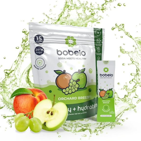 Bobelo Self Carbonating Hydration Powder, Orchard Breeze Flavor, Immune Support, 0.28 oz, 15 Count