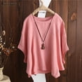 thumbnail image 2 of Dazajoo Women's Loose Linen Bat Sleeve T-Shirts Trendy Lightweight Solid Casual Tees Crew Neck Lightweight Summer Tops,Pink,XXXL, 2 of 6