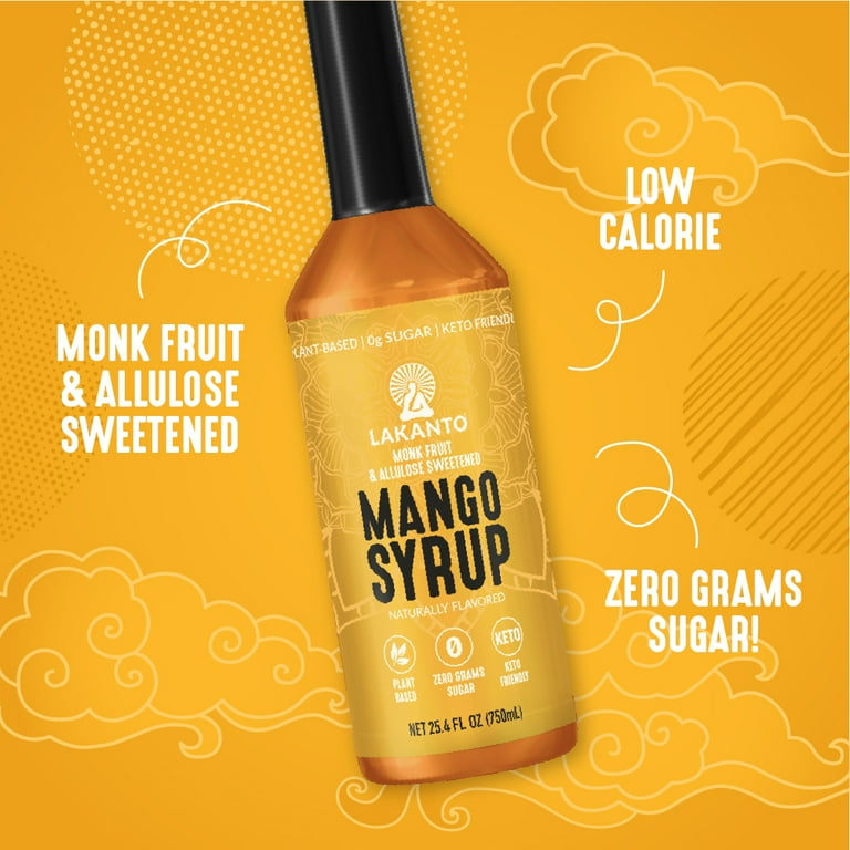 Lakanto Simple Flavoring Syrup - Monk Fruit Sweetener with Allulose,  Perfect for Coffee, Tea, Cocktails, Snow Cones, Sodas, Other Drinks, Keto,  Vegan (Mango - 25.4 fl oz)
