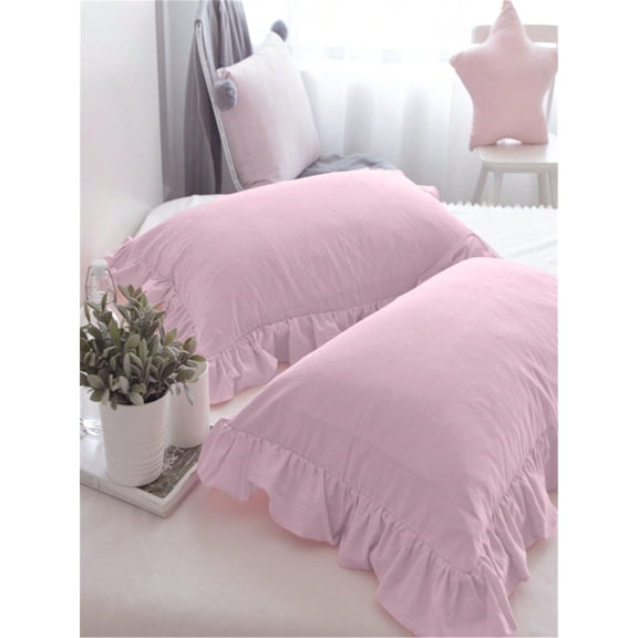 2pc Pink Cute Bedding Pillow Sham With Ruffle Edge