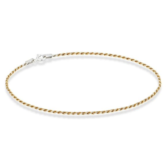 Miabella 925 Sterling Silver Solid 1.5mm Diamond-Cut Braided Rope Chain Anklet Ankle Bracelet for Women, Made in Italy (yellow-gold-plated-silver, 9)