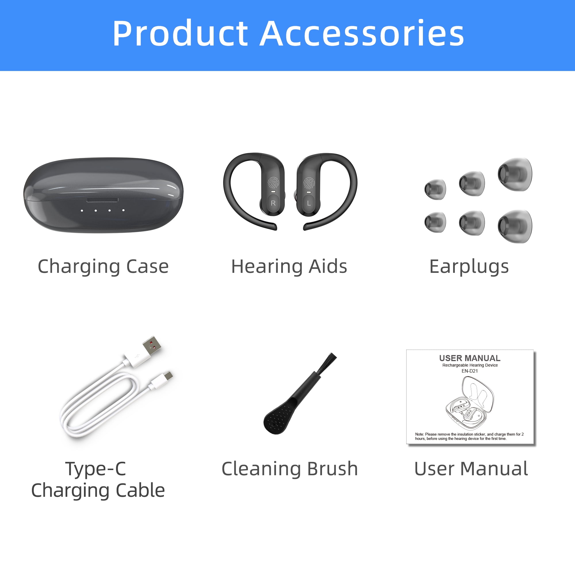 KIBVOE 16 Channel DSP In-Ear Sound Amplifier for Seniors and Adults, Noise Cancelling Rechargeable Sound Amplifier, Black, Summer Daily Care Supplies