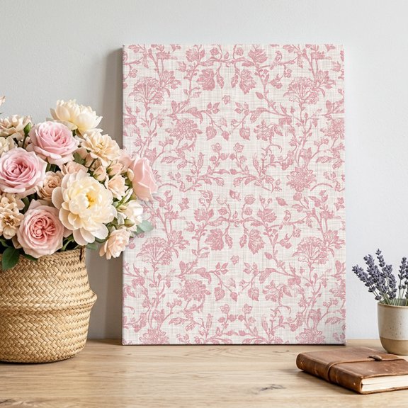 Canvas Wall Art, Farmhouse Pink Framed Canvas Prints for Living Room Bedroom, Vintage Flower Leaf Botanical Plant Gallery Wrapped Wall Decor for Home Office, Gifts, 12"x16" Ship Next Day