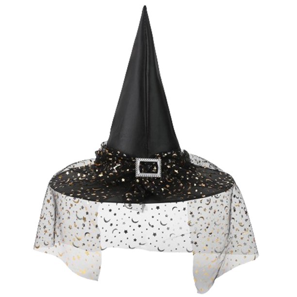 Sombreros de Halloween con botones rectangulares, sombrero de bruja con encaje, sombrero ancho acorralado para fiesta, sombrero de poliéster para mujer
