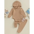 thumbnail image 2 of Infant Baby Hood Jumpsuit Solid Color Waffle Long Sleeve Romper + Long Pants Set, 2 of 8