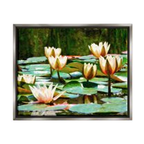 Stupell Industries Pond Lilies Blooming Botanical & Floral Painting Gray Floater Framed Art Print Wall Art, 21 x 17