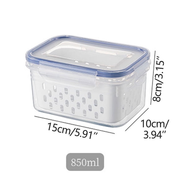Recipientes de almacenamiento para productos frescos con colador y tapa extraíbles - Juego de 3 piezas (850ml, 1750ml, 3300ml) - Herméticos, a prueba de fugas, aptos para microondas y lavavajillas