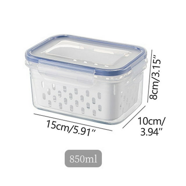 HIGERH Large Produce Storage Containers for Fridge | Airtight Leak-Proof Organizer Bins with Removable Draining Colander & Lid | Microwave & Dishwasher Safe | Set of 3 Sizes