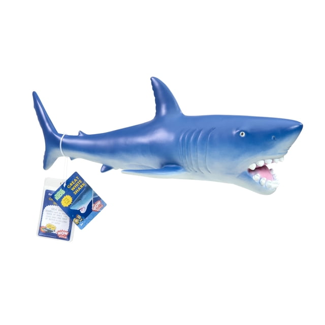WONDERY Kids Wow in The World 24"" Jumbo suave gran tiburón blanco | Ojos y dientes que brillan en la oscuridad | Los niños aprenden jugando | Incluye juguete de tiburón y tarjeta de datos curiosos.