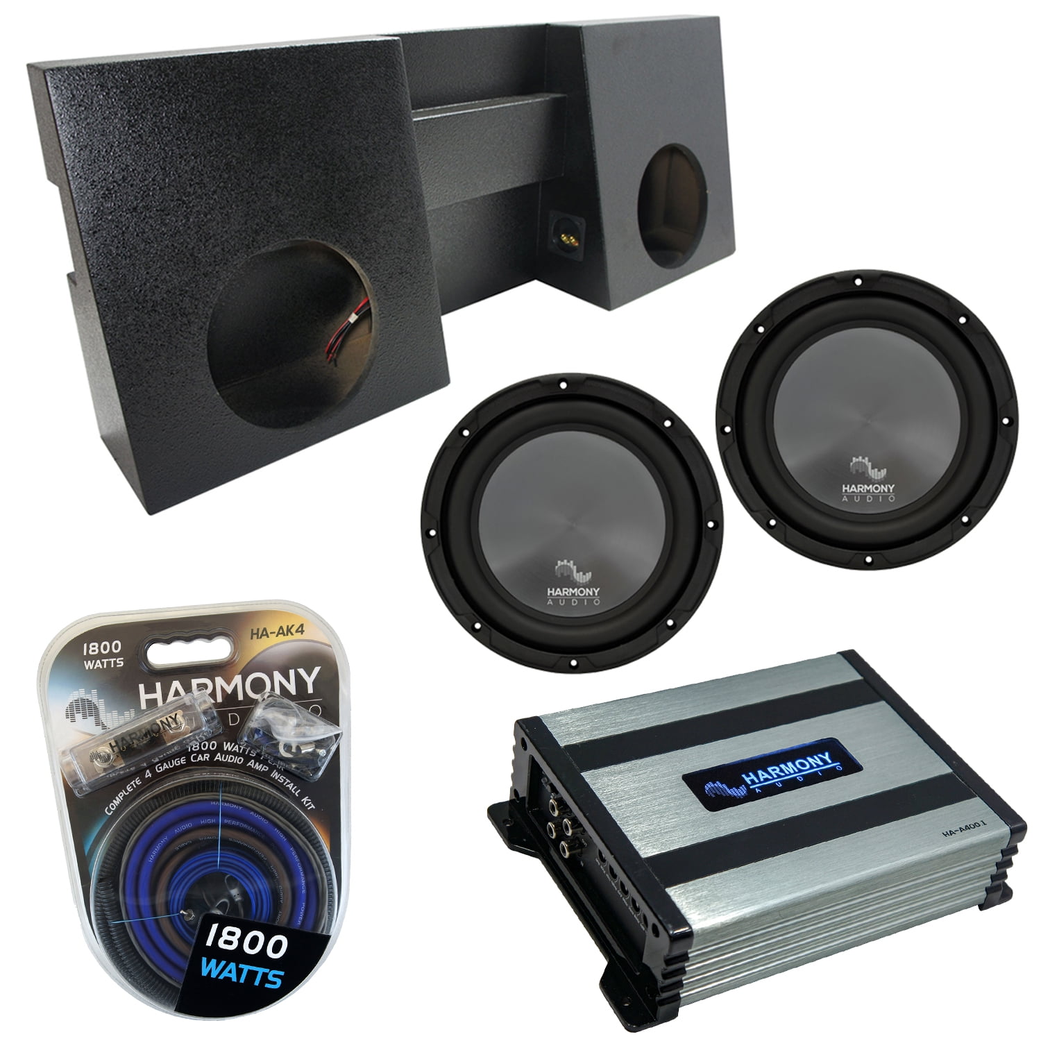 Harmony Audio F104 Dual 10 Rhino Sub Box Enclosure Bundle with HA-A400.1 Amp Compatible with 1987-2006 Jeep Wrangler YJ TJ 