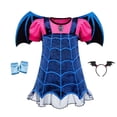 thumbnail image 1 of Baby Girls Halloween Purple Witch Costume Children Cosplay Red Hood Dress Princess Party Cosplay Dress Cape with Pumpkin Bag, 1 of 4