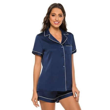

Women s Pajamas Short Sleeve Sleepwear Button Down Loungewear Soft Summer Pjs Shorts Set Purple