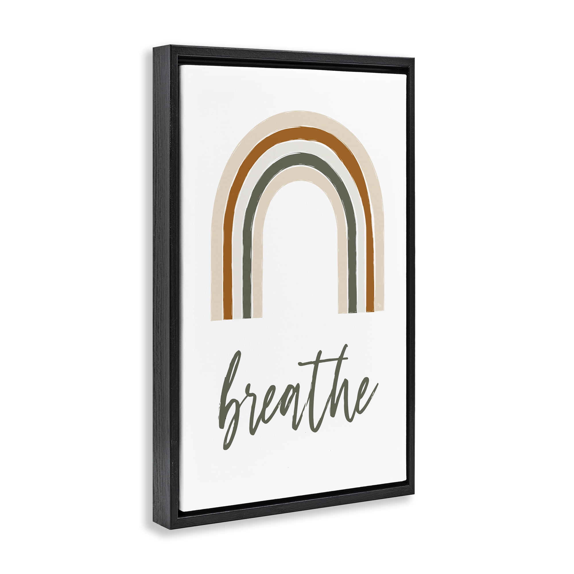 Stupell Industries Breathe with Subtle Earth Tones Text & Numbers Painting Black Floater Framed Canvas Art Print Wall Art, 21 x 31