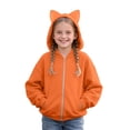 thumbnail image 2 of 13-14 Years Teen Girls Zip Up Hoodies Cat Ear Oversize Hoodie Jackets Casual Long Sleeve Hood Sweatshirtst Coat Back to School Play Daily Fall Winter Wear Orange Sweatshirtst, 2 of 9