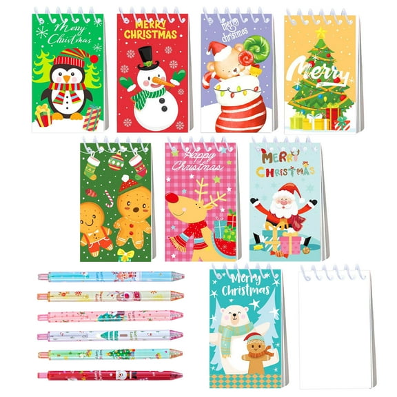 Christmas Stationery Set - 8 Notebooks & 6 Pens for Holiday Decor & Gifts