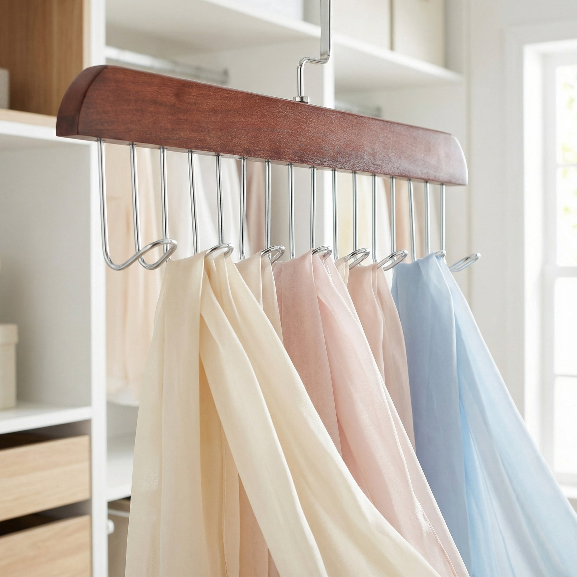 Unique Bargains 2Pcs Bra Wood Tank Top Hangers With 8 Hooks Vintage 11x7.1x0.5in