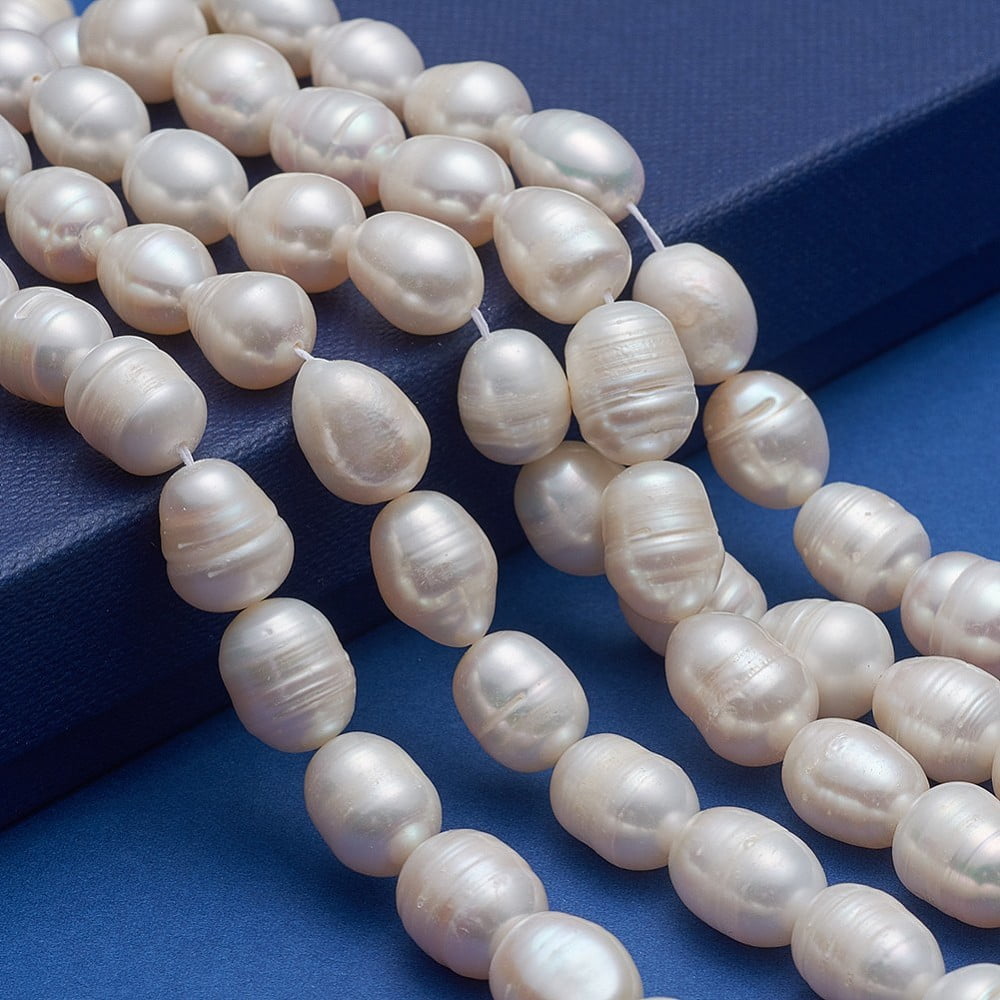 Natural Cultured Freshwater Pearl Beads Strands Rice Natural color White 10~11mm Hole: 0.8mm 28~29pcs/strand 13.58 inch(34.5cm)