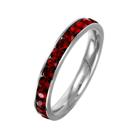 Channel Set Simulated Garnet Cubic Zirconia January Birthstone Eternity Ring Sterling Silver Size 5