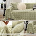 thumbnail image 3 of WOOW DEPOT Warm Faux Rabbit Fur Sofa Cover Machine Washable, Thick Throw Blanket L Shape Slipcover for 3 Cushion Couch, Green 71"x134", 3 of 8