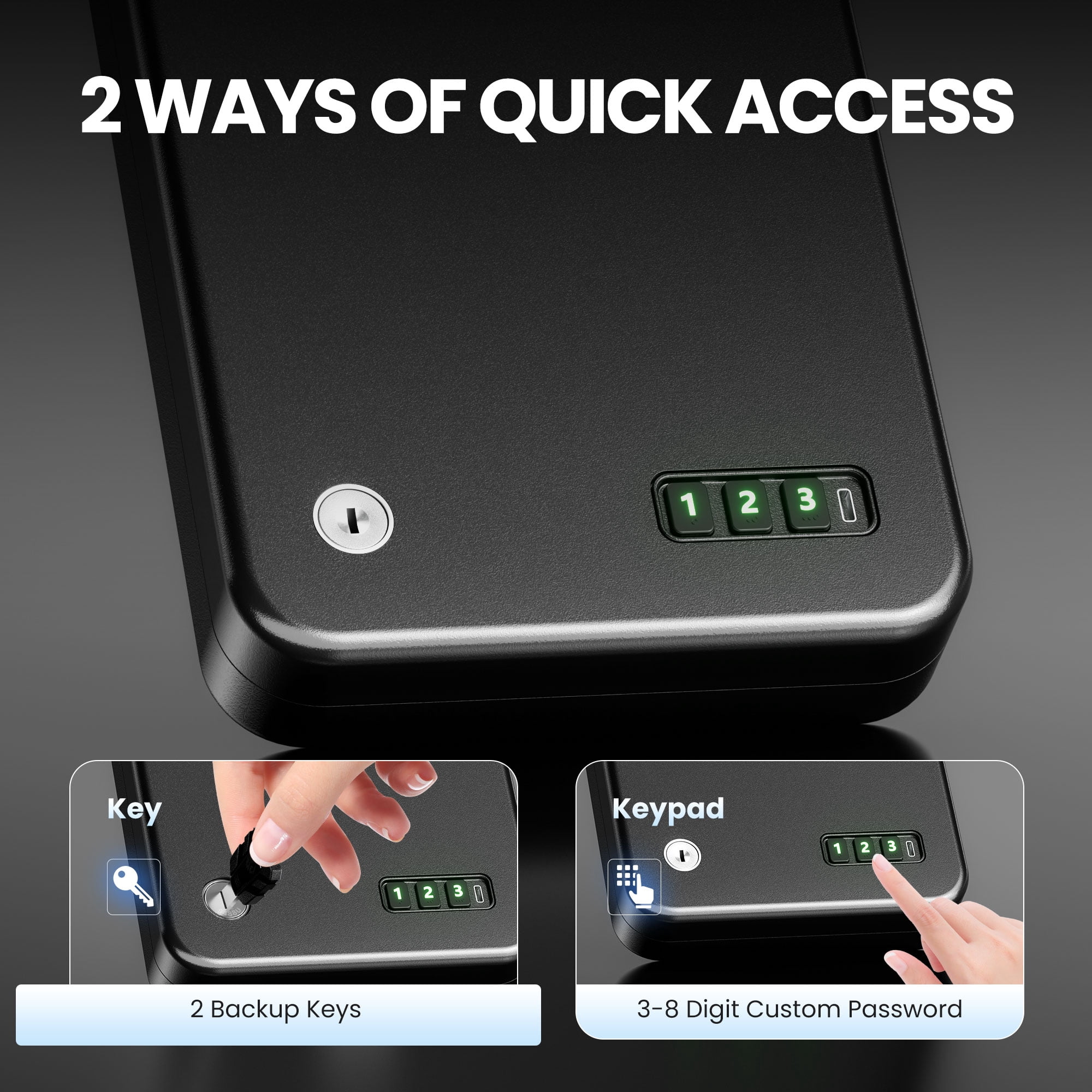 Portable Biometric Security Safe – Compact Electronic Lock Box with Key Access & Silent Mode, Small Travel Safe for Car, Office, or Dorm Valuables