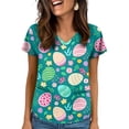 thumbnail image 3 of OIOLOYJM Womens Easter Scrub Tops 2026 Cute Stretchy Bunny Eggs Graphic Tops Short Sleeve V Neck Nursing Shirts Casual Plus Size Working Uniform with Pockets Pink 5XL, 3 of 5